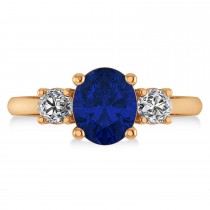 Oval & Round 3-Stone Blue Sapphire & Diamond Engagement Ring 14k Rose Gold (3.00ct)
