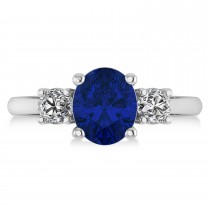 Oval & Round 3-Stone Blue Sapphire & Diamond Engagement Ring 14k White Gold (3.00ct)