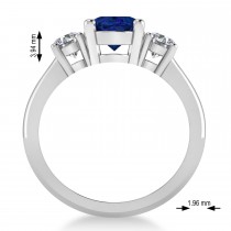 Oval & Round 3-Stone Blue Sapphire & Diamond Engagement Ring 14k White Gold (3.00ct)