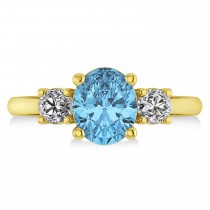 Oval & Round 3-Stone Blue Topaz & Diamond Engagement Ring 14k Yellow Gold (3.00ct)