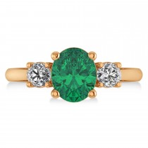 Oval & Round 3-Stone Emerald & Diamond Engagement Ring 14k Rose Gold (3.00ct)