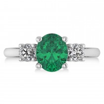 Oval & Round 3-Stone Emerald & Diamond Engagement Ring 14k White Gold (3.00ct)