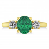 Oval & Round 3-Stone Emerald & Diamond Engagement Ring 14k Yellow Gold (3.00ct)