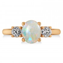 Oval & Round 3-Stone Opal & Diamond Engagement Ring 14k Rose Gold (3.00ct)