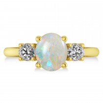 Oval & Round 3-Stone Opal & Diamond Engagement Ring 14k Yellow Gold (3.00ct)