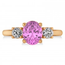 Oval & Round 3-Stone Pink Sapphire & Diamond Engagement Ring 14k Rose Gold (3.00ct)