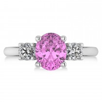 Oval & Round 3-Stone Pink Sapphire & Diamond Engagement Ring 14k White Gold (3.00ct)