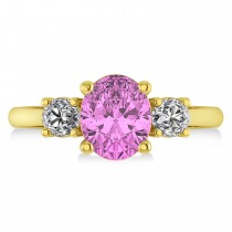 Oval & Round 3-Stone Pink Sapphire & Diamond Engagement Ring 14k Yellow Gold (3.00ct)