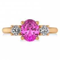 Oval & Round 3-Stone Pink Topaz & Diamond Engagement Ring 14k Rose Gold (3.00ct)