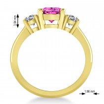 Oval & Round 3-Stone Pink Topaz & Diamond Engagement Ring 14k Yellow Gold (3.00ct)