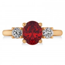 Oval & Round 3-Stone Ruby & Diamond Engagement Ring 14k Rose Gold (3.00ct)