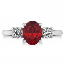 Oval & Round 3-Stone Ruby & Diamond Engagement Ring 14k White Gold (3.00ct)