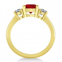 Oval & Round 3-Stone Ruby & Diamond Engagement Ring 14k Yellow Gold (3.00ct)