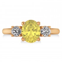 Oval & Round 3-Stone Yellow & White Diamond Engagement Ring 14k Rose Gold (3.00ct)
