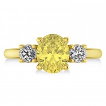 Oval & Round 3-Stone Yellow & White Diamond Engagement Ring 14k Yellow Gold (3.00ct)