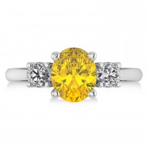 Oval & Round 3-Stone Yellow Sapphire & Diamond Engagement Ring 14k White Gold (3.00ct)