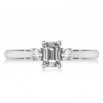Emerald Diamond Three-Stone Engagement Ring 14k White Gold (0.60ct)