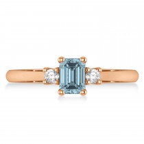 Emerald Aquamarine & Diamond Three-Stone Engagement Ring 14k Rose Gold (0.60ct)