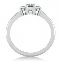 Emerald Aquamarine & Diamond Three-Stone Engagement Ring 14k White Gold (0.60ct)