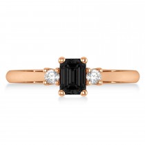 Emerald Black & White Diamond Three-Stone Engagement Ring 14k Rose Gold (0.60ct)