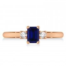 Emerald Blue Sapphire & Diamond Three-Stone Engagement Ring 14k Rose Gold (0.60ct)