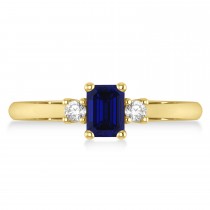 Emerald Blue Sapphire & Diamond Three-Stone Engagement Ring 14k Yellow Gold (0.60ct)