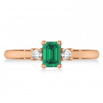 Emerald-Cut Emerald & Diamond Three-Stone Engagement Ring 14k Rose Gold (0.60ct)
