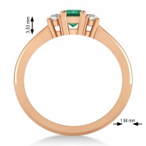 Emerald-Cut Emerald & Diamond Three-Stone Engagement Ring 14k Rose Gold (0.60ct)