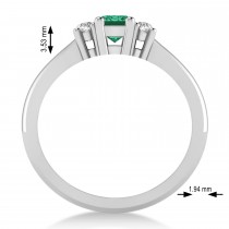 Emerald-Cut Emerald & Diamond Three-Stone Engagement Ring 14k White Gold (0.60ct)