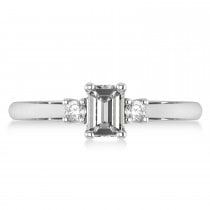 Emerald Moissanite & Diamond Three-Stone Engagement Ring 14k White Gold (0.60ct)