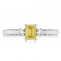 Emerald Yellow & White Diamond Three-Stone Engagement Ring 14k White Gold (0.60ct)