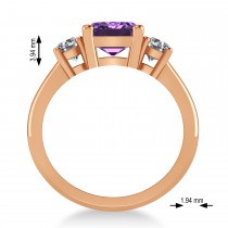 Emerald & Round 3-Stone Amethyst & Diamond Engagement Ring 14k Rose Gold (3.00ct)