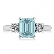 Emerald & Round 3-Stone Aquamarine & Diamond Engagement Ring 14k White Gold (3.00ct)