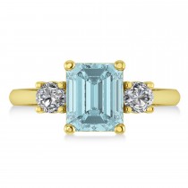 Emerald & Round 3-Stone Aquamarine & Diamond Engagement Ring 14k Yellow Gold (3.00ct)