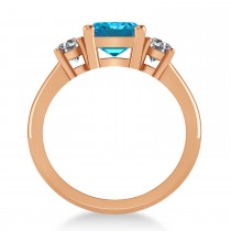 Emerald & Round 3-Stone Blue & White Diamond Engagement Ring 14k Rose Gold (3.00ct)