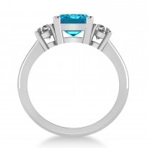 Emerald & Round 3-Stone Blue & White Diamond Engagement Ring 14k White Gold (3.00ct)