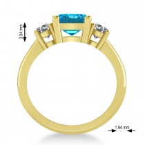 Emerald & Round 3-Stone Blue & White Diamond Engagement Ring 14k Yellow Gold (3.00ct)
