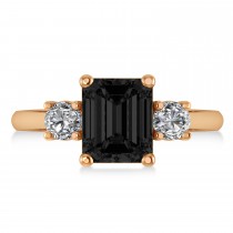 Emerald & Round 3-Stone Black & White Diamond Engagement Ring 14k Rose Gold (3.00ct)