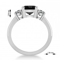 Emerald & Round 3-Stone Black & White Diamond Engagement Ring 14k White Gold (3.00ct)