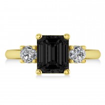 Emerald & Round 3-Stone Black & White Diamond Engagement Ring 14k Yellow Gold (3.00ct)