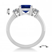 Emerald & Round 3-Stone Blue Sapphire & Diamond Engagement Ring 14k White Gold (3.00ct)