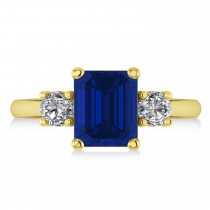 Emerald & Round 3-Stone Blue Sapphire & Diamond Engagement Ring 14k Yellow Gold (3.00ct)