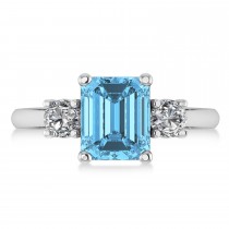 Emerald & Round 3-Stone Blue Topaz & Diamond Engagement Ring 14k White Gold (3.00ct)