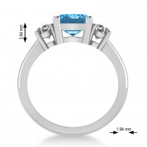 Emerald & Round 3-Stone Blue Topaz & Diamond Engagement Ring 14k White Gold (3.00ct)