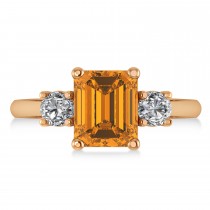 Emerald & Round 3-Stone Citrine & Diamond Engagement Ring 14k Rose Gold (3.00ct)