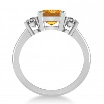 Emerald & Round 3-Stone Citrine & Diamond Engagement Ring 14k White Gold (3.00ct)