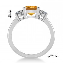 Emerald & Round 3-Stone Citrine & Diamond Engagement Ring 14k White Gold (3.00ct)