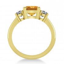 Emerald & Round 3-Stone Citrine & Diamond Engagement Ring 14k Yellow Gold (3.00ct)