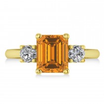 Emerald & Round 3-Stone Citrine & Diamond Engagement Ring 14k Yellow Gold (3.00ct)