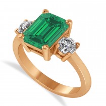 Emerald & Round 3-Stone Emerald & Diamond Engagement Ring 14k Rose Gold (3.00ct)